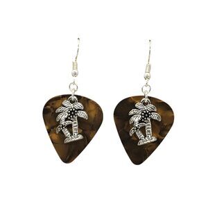 Palm Tree Trees Charm on Guitar Pick Earrings - Choose Color - Handmade in USA